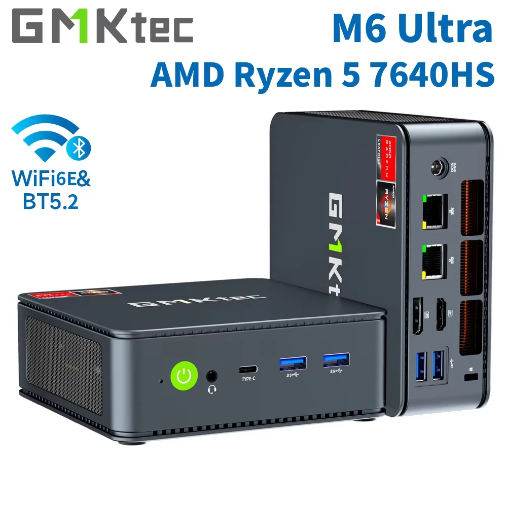GMKtec M6 Ultra 게이밍 미니 PC AMD Ryzen 5 7640HS (업그레이드된 6600H/6800H) 데스크탑 미니 컴퓨터 WiFi 6/BT 5.2, 트리플 4K 디스플레이