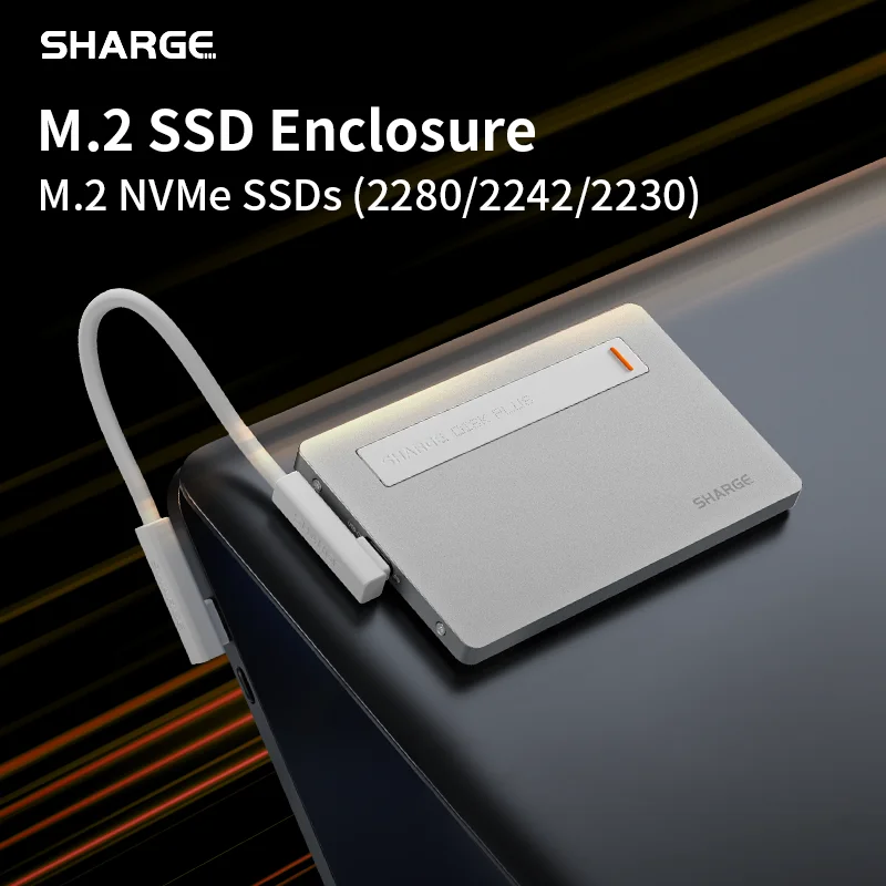 SHARGE 디스크 플러스 M.2 NVMe SSD 인클로저 소형 외부 SSD 케이스 MacBook iPhone16 스팀 데크용 10Gbps USB C 3.2 Gen2 100W PD