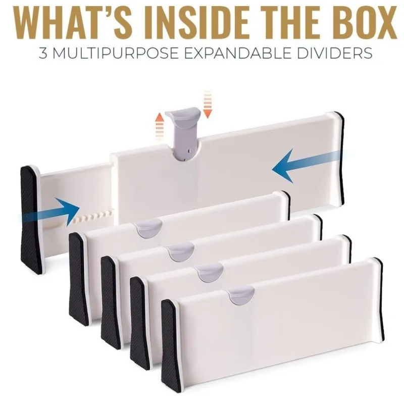 4 팩 서랍 분배기 주최자 조정 가능한 스토리지 개폐식 서랍 파티션 홀더 가정용 물막이 판자 주방 Organizador