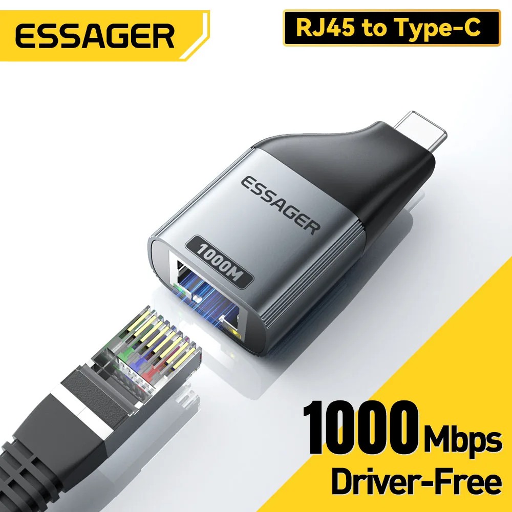 Essager Type-C-이더넷 어댑터 MacBook 노트북 유선 네트워크 카드 용 Type-c 어댑터에 100/1000Mbps 기가비트 고속 RJ45