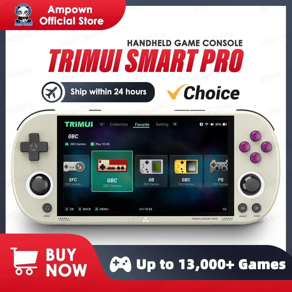 Trimui Smart Pro 휴대용 게임 콘솔 4.96''IPS 스크린 Linux 시스템 조이스틱 RGB 조명 Smartpro 레트로 비디오 게임 플레이어 선물