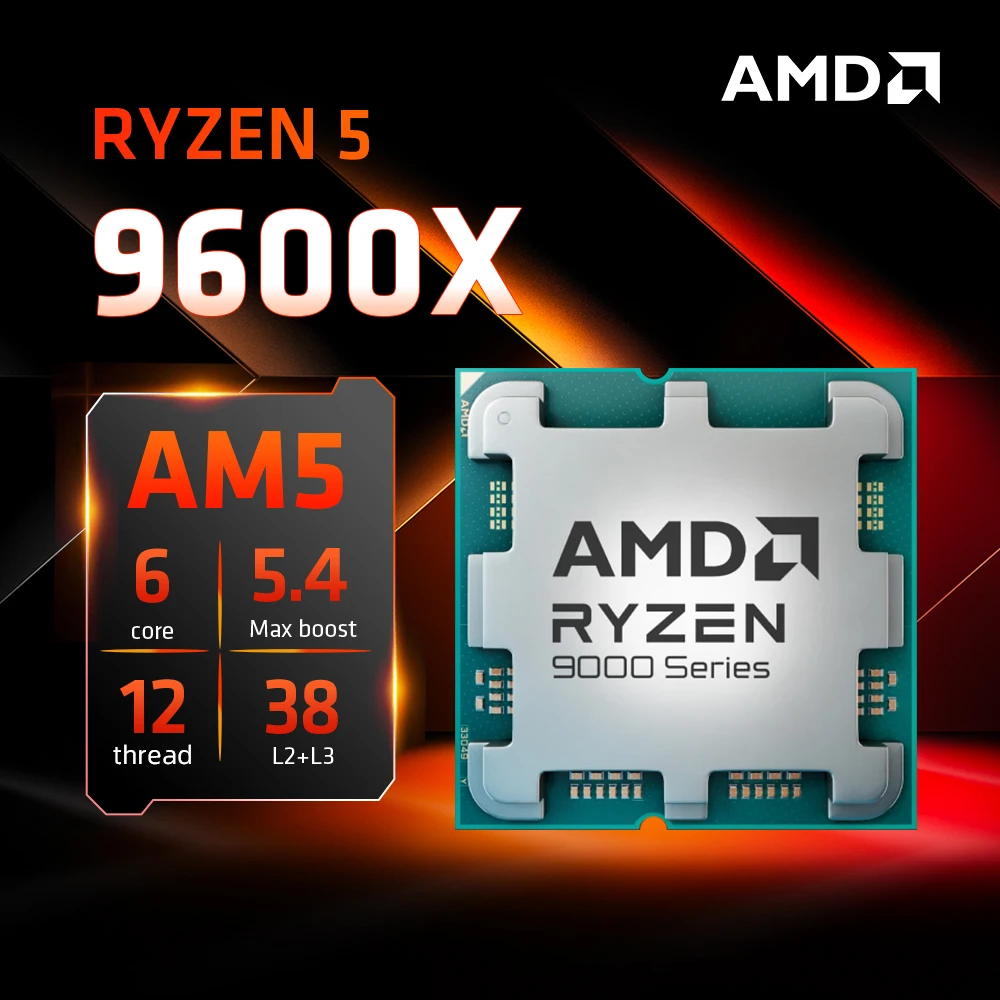 AMD Ryzen 5 9600X 프로세서, 5.4GHz, 6 코어, 12 스레드, 38MB 게임 캐시, 4NM TDP, 65W 소켓, AM5 게임용 CPU, Zen 5 통합 그래픽