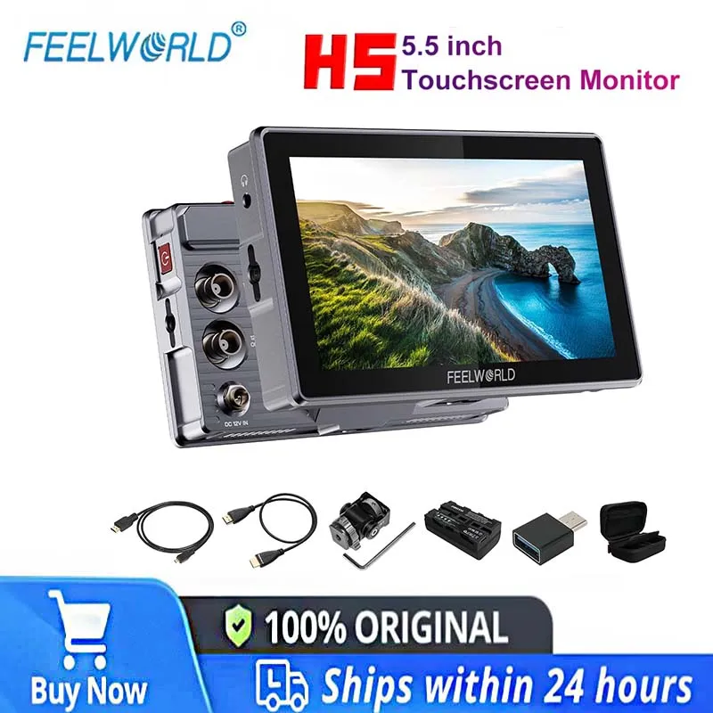 새로운 FEELWORLD H5 5.5인치 터치스크린 모니터 12G SDI HDMI- 2.0 카메라 필드 모니터 고휘도 1200nit